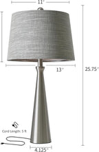 Oneach 25.75" Table Lamps Set of 2 for Living Room Bedroom, Bedside Lamp 3-Way Dimmable Touch Control, Modern Silver Nightstand Light Fabric Shade Vintage Accent Style