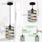 Black Pendant Lights for Kitchen Island, Industrial Farmhouse Pendant Light Fixtures with Seeded Glass Shade, Adjustable Spiral Iron Pendant Lighting for Foyer Hallway Dining Room Kitchen