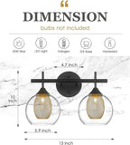 Black and Gold Bathroom Light Fixture, Farmhouse Wall Sconce Lighting with Clear Glass and Honeycomb Metal Shade, 2-Light Black Brass Vanity Light Over Mirror, AD-22001-2W-BK