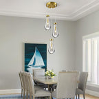Raindrop Pendant Lights Kitchen Island Teardrop Gold Hanging Light Fixtures Clear Solid Glass Pendant Light Modern Chandeliers for Dining Room Porch Corridor Living Room(3-Light)