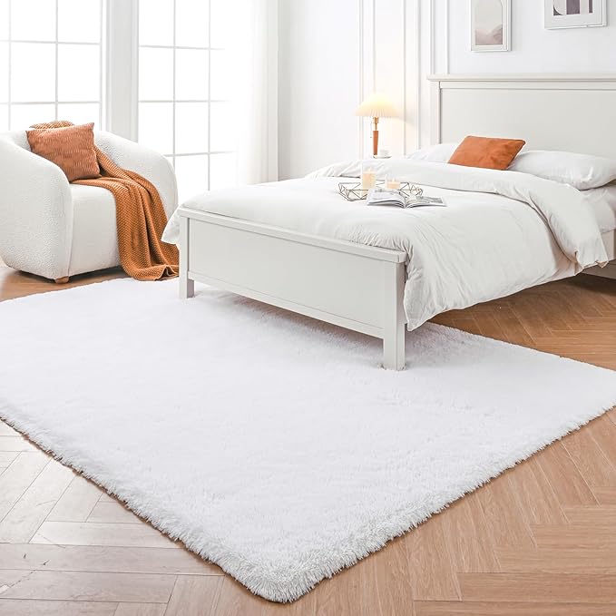 7x10 Area Rug for Living Room: White Shag Area Rug 7 X 10 Carpet for Living Room - Fluffy Rug 7x10 Modern Indoor Soft Shaggy Fuzzy Floor rgus for Bedroom