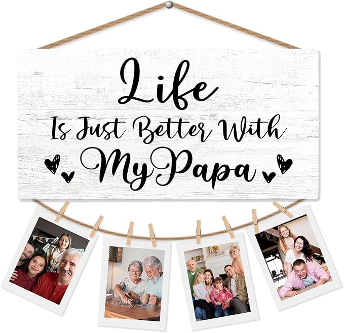 Papa Gifts Picture Frame Photo Holder for Wall, Fathers Day Papa Gift for Pop Grandpa, Thank You Grandfather Poppy Gifts from Granddaughter Grandson Hanging Photo Display