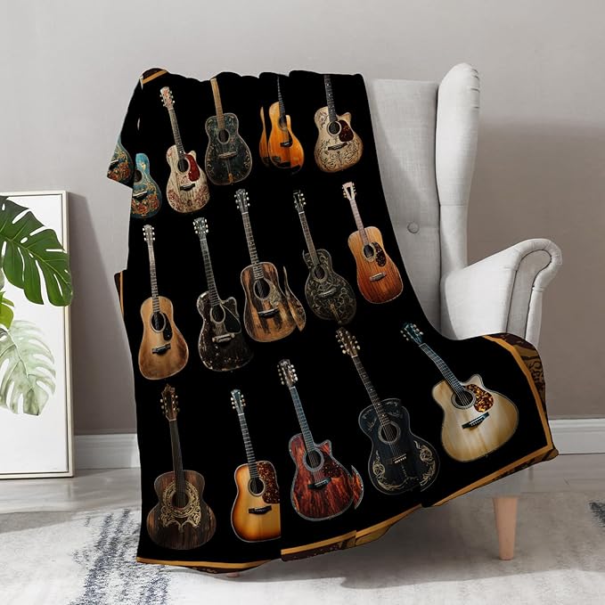 Aimego Music Guitar Blanket Gifts for Men - Guitar Players Rock Musical Theme Guitar Lover Throw for Teens Enthusiast Band Singer Fleece Cozy Plush Birthday Christmas Lightweight 50"x60"
