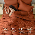 JOLLYVOGUE King Comforter Set, Ultra-Soft Bed in a Bag King Size 7 Pieces, Oeko-TEX Certified Bedding Set with Down Alternative Comforter, Sheets, Pillowcases & Shams, Burnt Orange