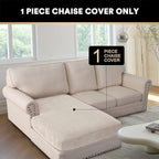 PrinceDeco Sectional Couch Covers Velvet Couch Cover for Dogs Washable L Shaped Couch Cover 1 Piece Individual Sectional Couch Covers with Elastic Bottom(Chaise Lounge,Ivory)