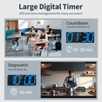 18.7'' Automic Digital Wall Clock, LED Wall Clock with Large Display, Multi-Function Clock with Alarm and Timer, Auto Time Sync Digital Clock with Adjustable Brigthness(Blue)