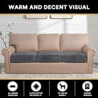 PrinceDeco Stretch Sofa Cushion Covers for Couches and Sofas,Soft Velvet Couch Seat Covers, Sofa Covers Washable, Seat Cushion Cover for 3 Couch Sofa Pet Friendly - Grey, Each Width Up to 29.5"