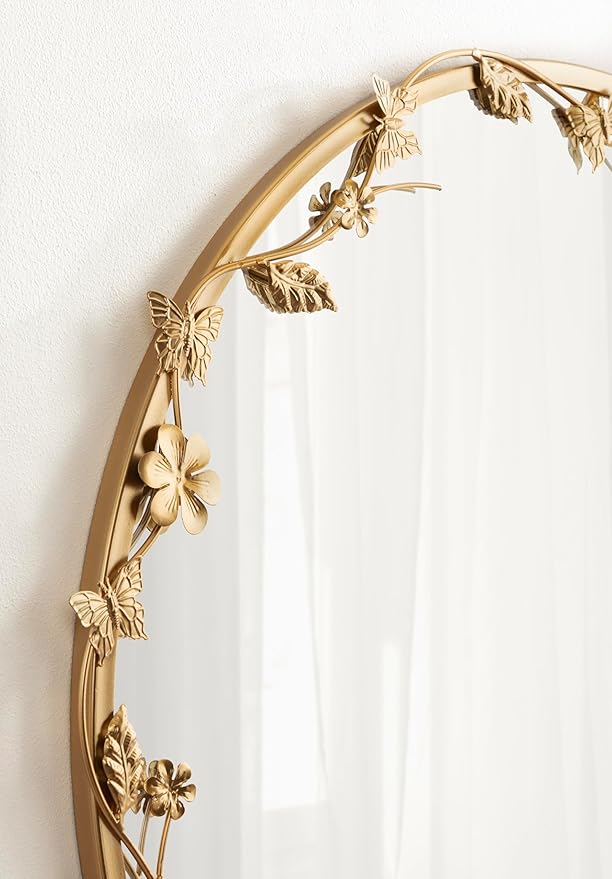 Kate and Laurel Rosella Modern Ornate Round Wall Mirror, 26 Inch Diameter, Gold, Circle Mirror with Floral Detailing for Use as Bathroom Mirror for Over Sink or Cute Nursery Mirror Decor