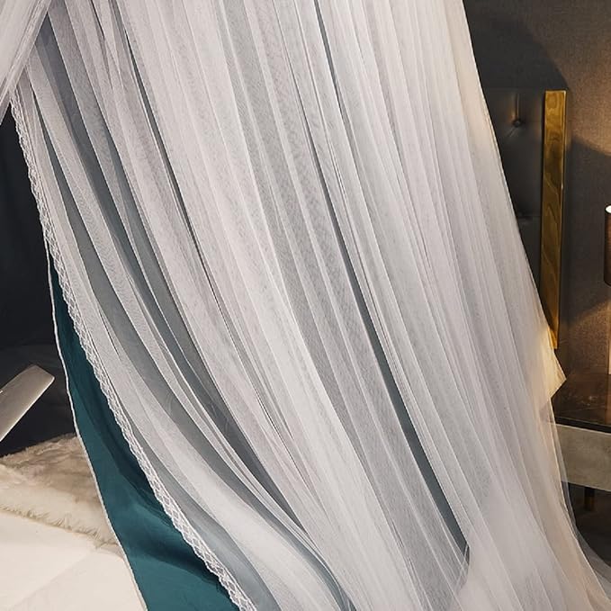 Kertnic Luxurious Bed Canopy for Girls & Adults - Double Layer Princess Canopy with Lace, Round Dome Mosquito Netting for Queen/King Bed Tent (Peacock Blue)