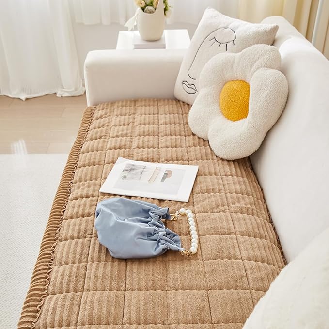 Couch Cover for Dogs Washable, Fuzzy Pet Couch Covers for 3 Cushion Sofa Pet Friendly, Non Slip Sofa Cover (Light Brown, 27.6" x 59"/70 x 150cm)