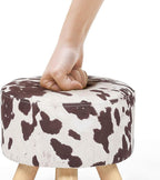 Asense Small Round Ottoman Foot Rest Stool Linen Padded Seat Footstool Ottoman with Anti-Slip Wooden Legs (Cow Brown,Linen)