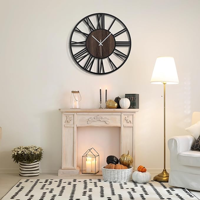 Large Wall Clock for Living Room Decor, 32 Inch Non Ticking Silent, Battery Operated Modern Vintage Oversized Wall Clock for Bedroom Kitchen