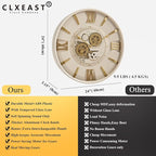 CLXEAST Mid Century Minimalist Modern Wall Clocks,24 Inch Wall Clock with Moving Gears, Large Cream Gold Wall Clocks for Living Room Decor,House Warming Gifts New Home