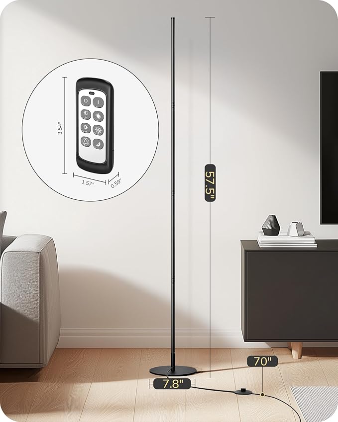 EDISHINE Corner Floor Lamp, Dimmable LED Light with Remote, 3 Color Temperature 3000K-4500K-6000K, 57.5" Modern Black LED Floor Lamp for Bedroom, Living Room, Office