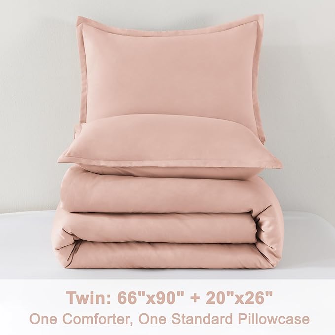 Litanika Pink Twin Comforter Set for Girls, 2 Pieces Kids Blush Plain Bedding Comforter Set, All Season Bed Set (66x90In Comforter & 1 Pillowcase)