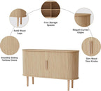 53''Sideboard Buffer Cabinet with Fluted Slide Doors, Modern Credenza Storage Cabinet, Tambour Bar Console Table for Living Dining Room Kitchen Hallway Entryway, Natural