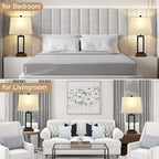 Table Lamps Set of 2 with 2 USB Ports and AC Power Outlet, Modern Bedside Lamp, Wood Nightstand Lamp with Linen Shade for Living Room Bedroom End Table Hotel Desk(LED Bulb Included)