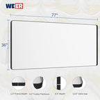 WEER Black Bathroom Mirror for Wall, 77X36 Inch Matte Black Mirror, Rectangular Black Metal Framed Vanity Mirror with Tempered Glass, Rounded Corner, Anti-Rust (Horizontal/Vertical)