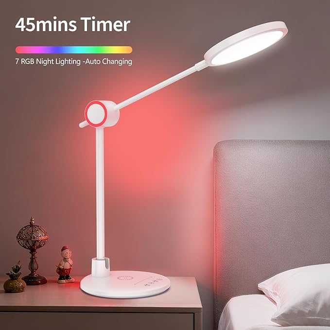 Desk Lamp for Home Office, Eyecare LED Desk Light with RGB Night Light, Dimmable Table Lamp with 5 Color Modes, 180° Foldable Touch Control Reading Light for Home, Study Room, Bedroom