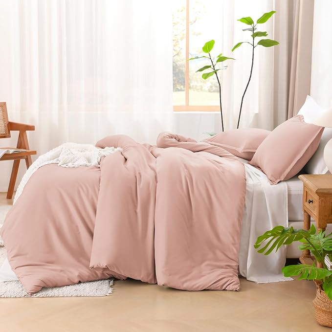 Litanika Comforters Blush Oversized Queen Size, 3 Pieces Lightweight Solid Bedding Set & Collections, All Season Fluffy Bed Set (98x98In Comforter & 2 Pillowcases)