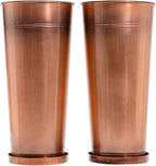 28in Tall Antique Copper Metal Vintage Planter Set of 2,Galvanized Steel Planter Pots for porches/Indoor/Outdoor/terraces Patio- Copper Color(2planters,2inner pots with Holes, 2trays)