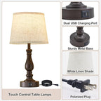 Table Lamps for Bedrooms Set of 2 - Touch Bedside Lamps with USB C+A Ports - 3 Way Dimmable Nightstand Lamps for End Tables Farmhouse Night Stand Lamps for Living Room Bed Side Guest Room