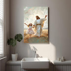 XWNLTEPK Dancing Day Christian Painting Jesus With Girl Christian Wall Art Bible Jesus Dancing With Little Girl Print Canvas Wall Art Poster