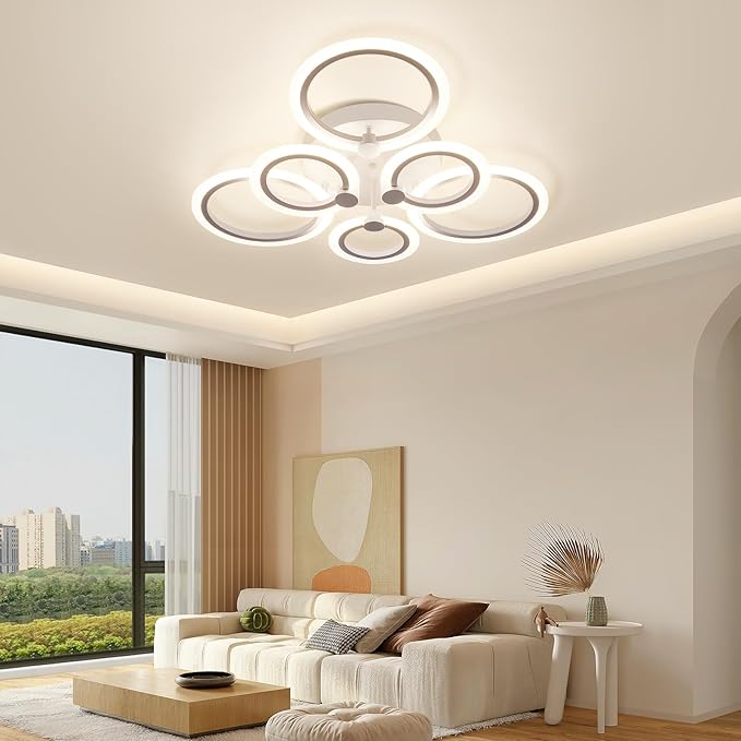 Modern LED Ceiling Light,Dimmable 3 Colors 6 Rings Flush Mount Ceiling Light Fixture,3000K-6500K 81W White Close to Ceiling Light with Remote for Living Room,Bedroom,Laundry Room