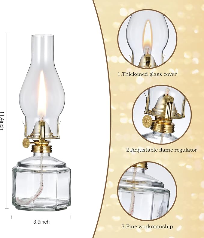 Large Clear Oil Lamp Lantern Chamber Kerosene Lamp Classic Vintage Glass Oil Lamps for Indoor Use Decor Lighting