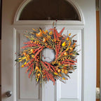 WANNA-CUL 24 inch Fall Wreath Decor for Front Door with Pumpkins, Hawthorn,Grain,Lantern Fruit,Berries,Eucalyptus Leaves, Large Harvest Door Wreath for Autumn or Thanksgiving Decoration