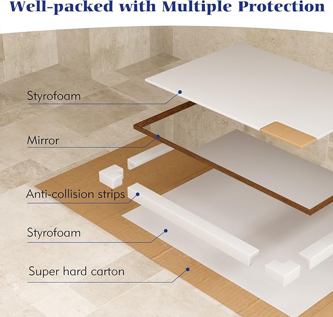 Rectangle Walnut Bathroom Mirror 60x36 Inch, Anti-Rust 4MM Tempered Glass, Modern Vanity Mirror for Bathroom, Horizontal or Vertical Wall Mount