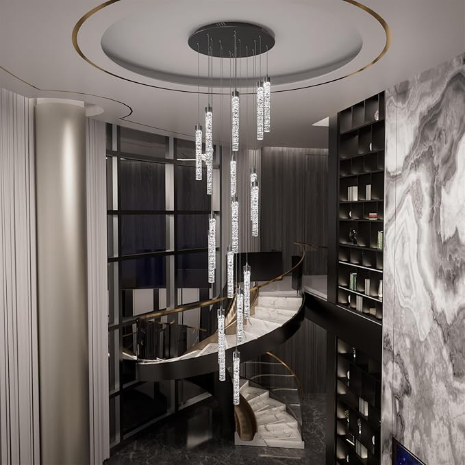 H125'' Modern Crystal Chandeliers for Entryway 18-Lights LED Dimmable Chandeliers Lighting Fixture Large Pendant Light for Staircaes Living Room Villa