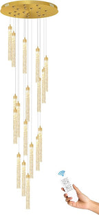 H125'' Modern Crystal Chandeliers for Entryway 18-Lights LED Dimmable Chandeliers Lighting Fixture Large Pendant Light for Staircaes Living Room Villa