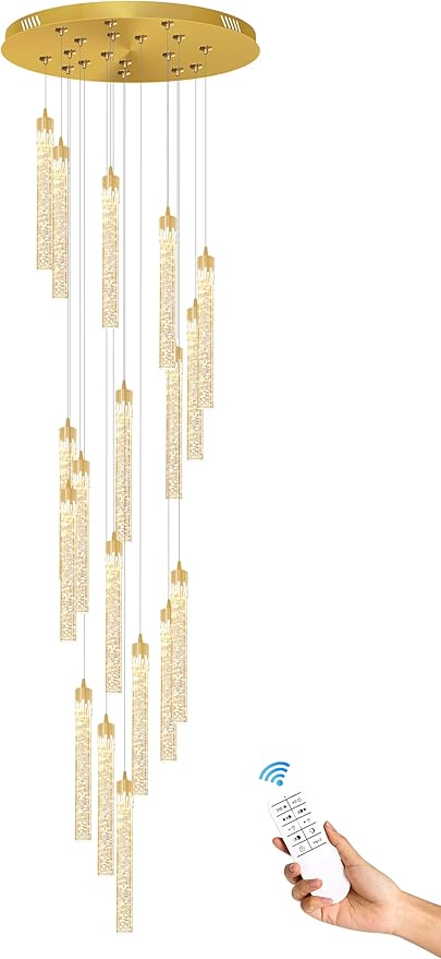 H125'' Modern Crystal Chandeliers for Entryway 18-Lights LED Dimmable Chandeliers Lighting Fixture Large Pendant Light for Staircaes Living Room Villa