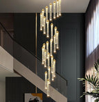 156in Long Light 20-Lights Chandeliers for Entryway LED Dimmable Chandeliers Lighting Fixture Modern Flat Sloped High Ceiling Pendant Lights Crystal Drop Light for Living Room Foyer Hallway Staircase