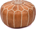 Handmade Moroccan Genuine Leather Pouf Ottoman Cover Unstuffed Foot Stool, Boho Foot Rest Under Desk, Round Ottoman for Living Room, Bedroom - Housewarming & Wedding Gifts
