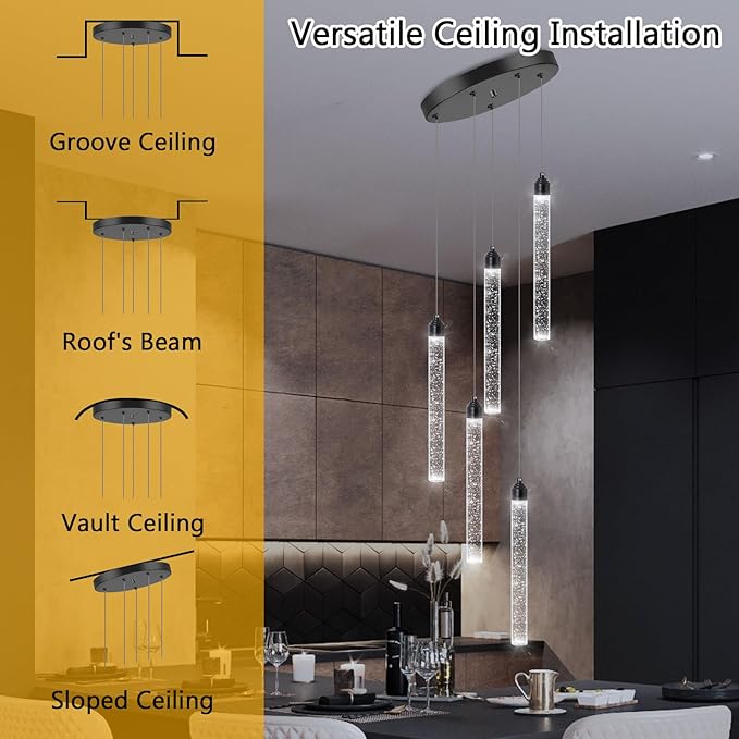 Crystal Pendant Light Mini Chandelier Bubble Pendant Lighting for Kitchen Island Black LED Ceiling Hanging Light Bathroom Dining Room Corridor Dimmable Flush Mount Ceiling Light Dimmable 2700K 6000K