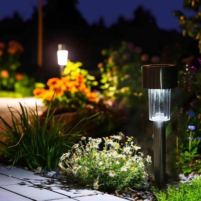 EcoGreen Outdoor Pathway Solar Light, 8pcs Pack,Garden Patio Balcony Walk Way Lights, Stainless Steel Leg, 5000K Daylight, IP65 Waterproof, 1.85 * 12.2in