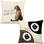 Trendy Lucky Girl 8 Ball Leopard Throw Pillow Covers 18x18, Cheetah Print Room Decor, Funky Y2K Leopard Print Motivational Decorative Pillow Covers for Girls Room Dorm Apartment Home, Set of 2