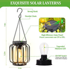 Solar Hanging Lanterns Outdoor: 2 Pack Metal Solar Hanging Lights with Hook, Bright - Warm Waterproof LED Lanterns for Outside, Classic Decorative Solar-Powered Light for Yard Garden Patio Porch Decor