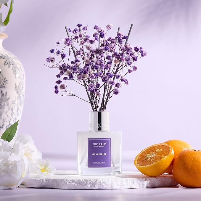 Airkeep Reed Diffuser Set,3.38 fl oz (100 ml) - Grapefruit Lemon Oil Diffusers with 8 Reed Sticks,Home Fragrance Reed Diffuser for Bathroom Shelf Decor