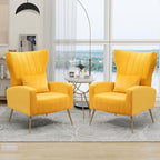 X-VOLSPORT Velvet Accent Chairs Set of 2, Mid Century Modern High Back Living Room Chair with Waist Pillow, Upholstered Arm Chair with Metal Gold Legs for Bedroom, Club, Yellow
