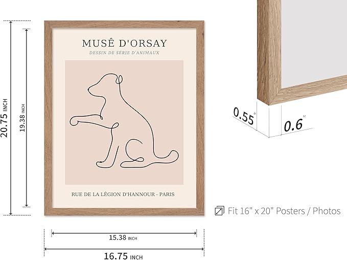 Poster Master Vintage Poster - Retro One Line Dog Drawing Print - Dog Art - Minimal Gift for Men, Women, Animal Lover - Abstract Wall Decor for Home, Office, Bedroom, 16x20 Beige Framed