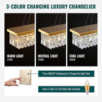 Siljoy Rectangular Gold Crystal Chandelier 8 Lights Modern Rectangle Raindrop Pendant Ceiling Light Fixture for Living Dining Room Kitchen Island Bar L40'' x W10'' x H10''