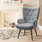 Furnimart Grey Velvet Accent Chair Mid Century Modern Living Room Chairs; Comfy Armchair Leisure Vanity Guest Wingback Chair for Office Study Vanity Bedroom Waiting Room