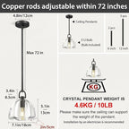 Botanist Crystal Dome Black Pendant Light,7" Crystal Modern Black Pendant Lights Kitchen Island, Hanging Crystals Dome Pendant, Farmhouse Kitchen Pendant Lighting Over Island,E12 Bulb Included