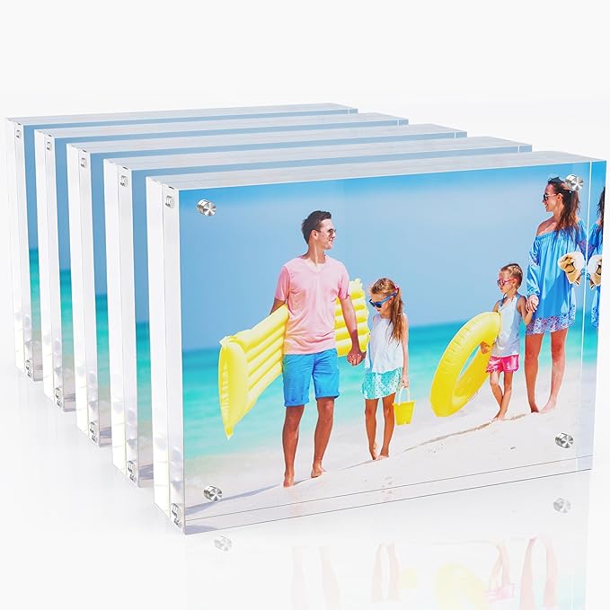 4x6 Inches Acrylic Picture Frames 5 Pack, Double Sided Magnetic Photo Frames,Free Standing on Desk or Table Clear Picture Frames