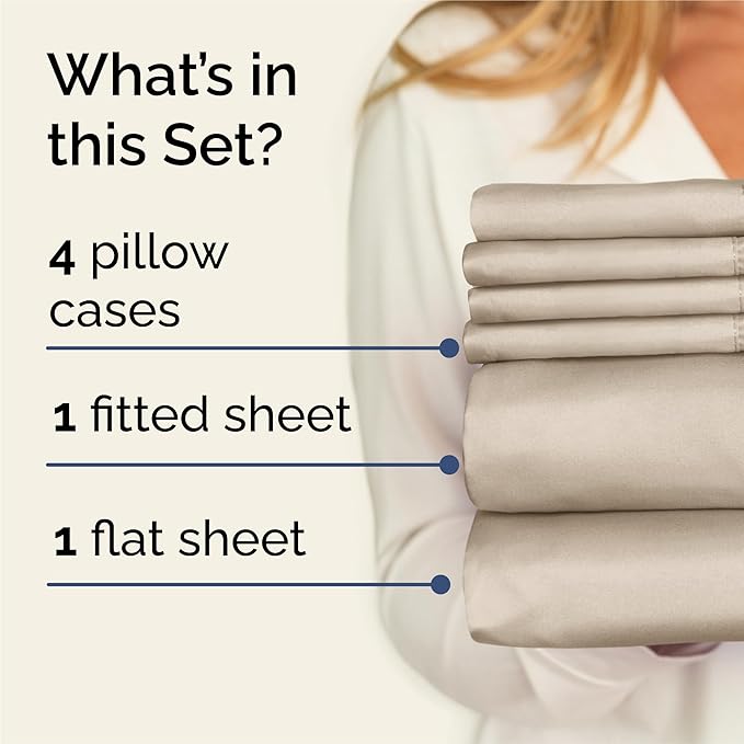 King Sheets Set 6 Piece - Includes 4 Pillowcases - Bed Sheets King Size - Soft Hotel Luxury Bedding - Cooling, Comfy, Fade Free & Breathable - 1 Flat & 1 Fitted & 4 Pillowcases w/ Deep Pockets - Wheat