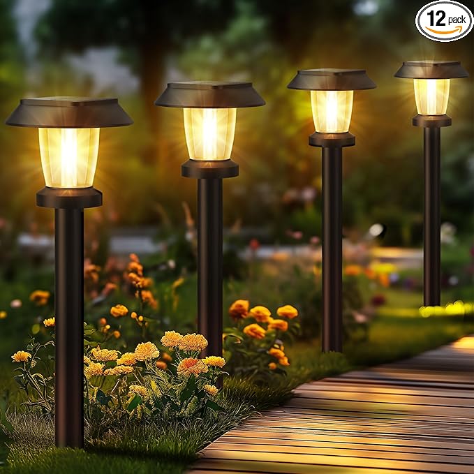ALEPOD Solar Pathway Lights Outdoor - 12 Pack Solar Powered Garden Lights Waterproof, Decor Landscape Lighting with Three Lighting Modes for Yard, Lawn, Walkway, Driveway, Warm White