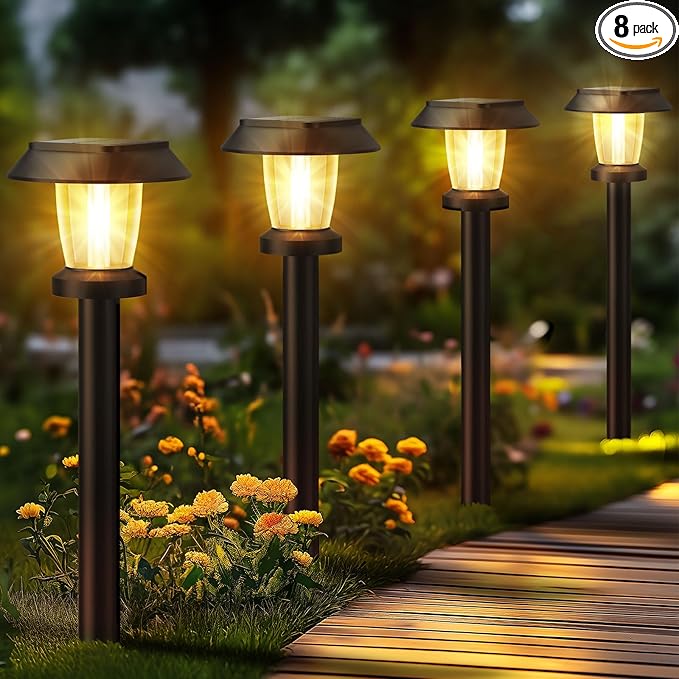 ALEPOD Solar Pathway Lights Outdoor - 8 Pack Solar Powered Garden Lights Waterproof, Decor Landscape Lighting with Three Lighting Modes for Yard, Lawn, Walkway, Driveway, Warm White